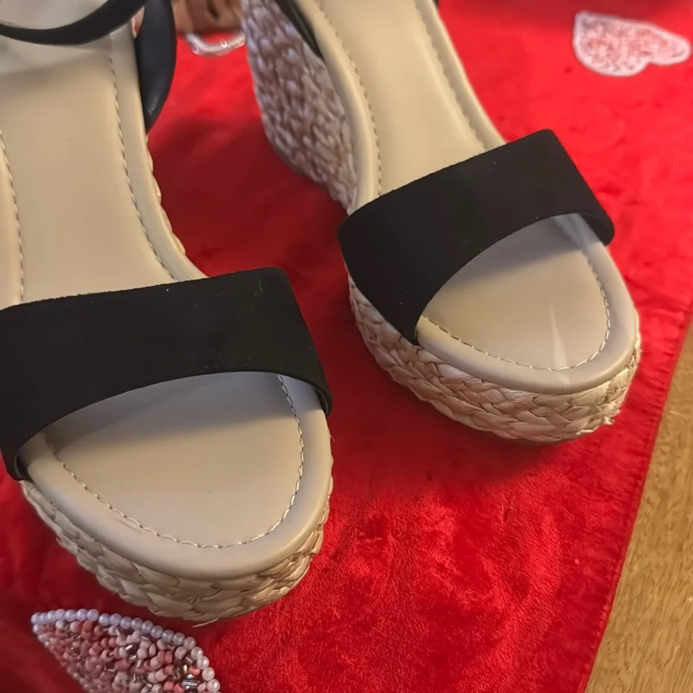 BP Ginny Espadrille Black Suede Wedge‎ Sandals
